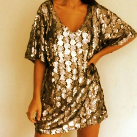 NWT Free People Gold Sequin Shift Dress - Picture 1 of 5